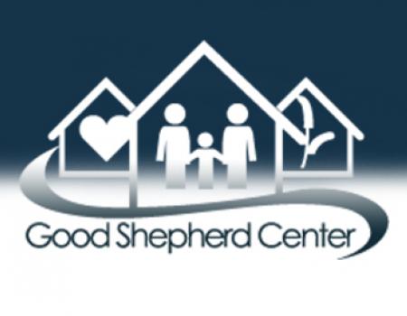 a logo: three houses. each has one graphic: a heart, a family, and a grain. a white to black gradient swoosh is below the houses.