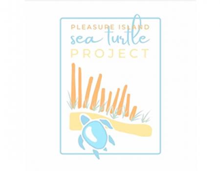 a logo: an ilustrated blue turtle facing towards an orange fence.