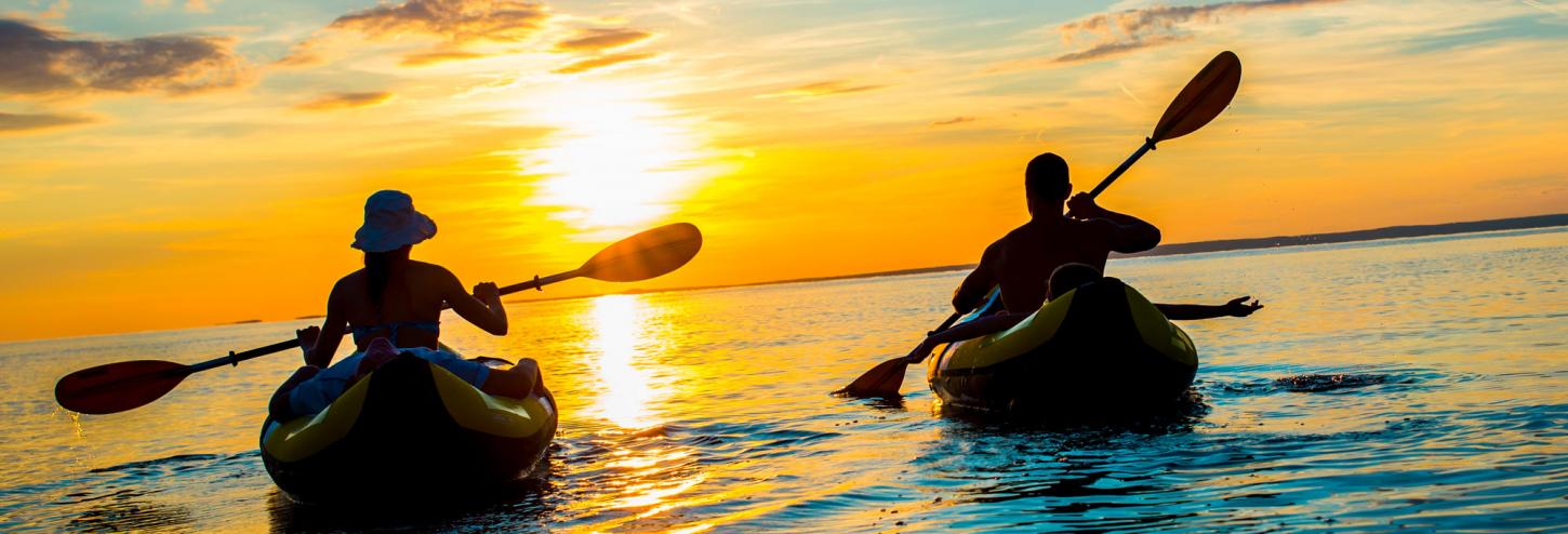sea kayaking at sunset